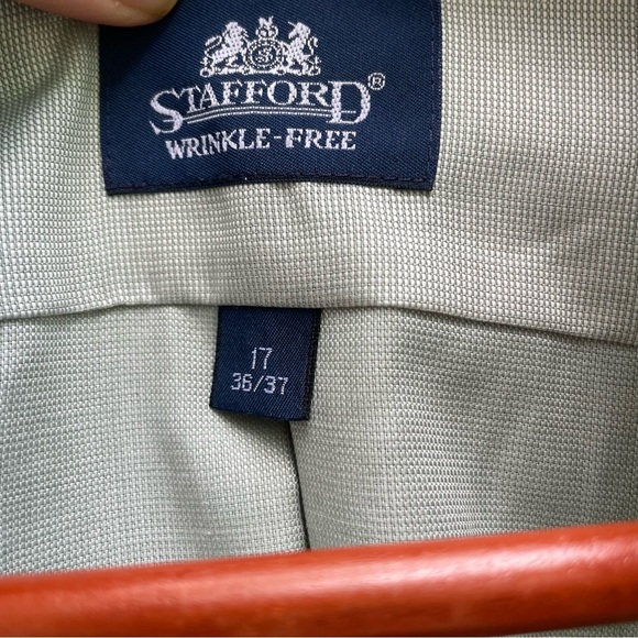 STAFFORD Men’s Pale Green Button Down Long Sleeve Dress Shirt Size 17 36-37 - Picture 4 of 10